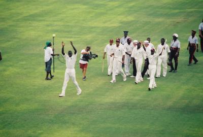 West Indies Team walks off after defeating India in the Final Test 2002