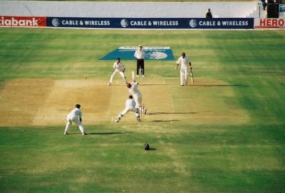 Chanderpaul drives through mid-off for four