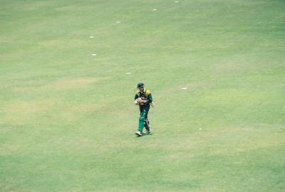 South African batsman walks off after being dismissed