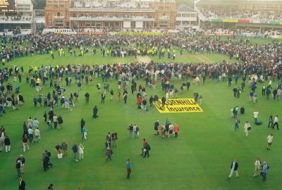 English cricket fans celebrating England's Victory