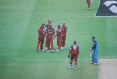 West Indies celebrate the loss of another England wicket