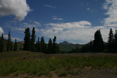view of Maroon Bells (near Aspen) in the distance