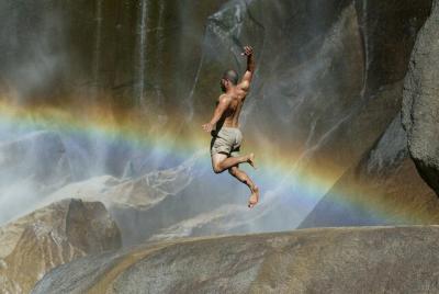 Leaping into the waterfall