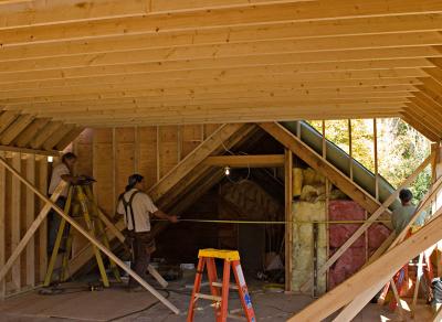 Ceiling beams in place