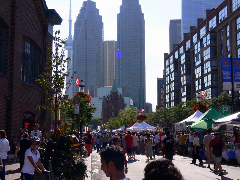 The festival on Front Street with the Toronto business district in the background.