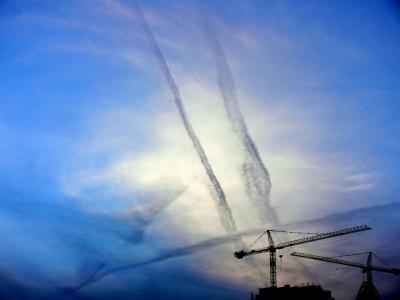 Contrails in the evening sky....
