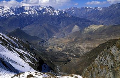 View from descent from Thorung La towards Kali Gandaki river valley