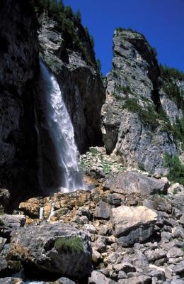Waterfall Comelle Alta (Cascata di Gares) in Pala group