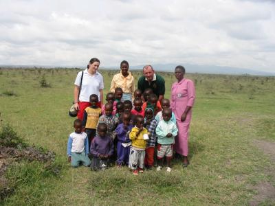 Martin and Niamh with the Nursery school kids in 2002.