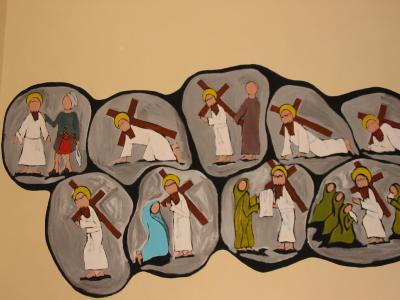 Mural of the first half of the stations of the Cross painted by Niamh 2005.