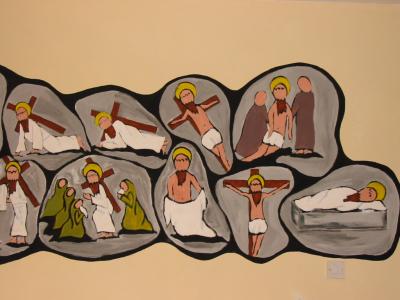 Mural of the second half of the stations of the Cross painted by Niamh 2005.