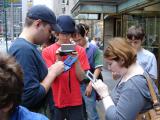 Group of Nintendo fans playing with their Nintendo DS