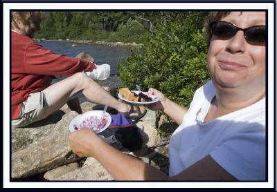 We eat blueberry pie from