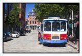 Love the color of this trolley and the cobbled street!(Portland, Maine)