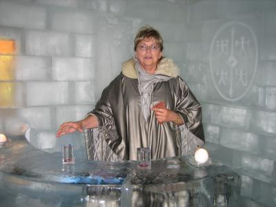 Behind the bar in the Ice Hotel