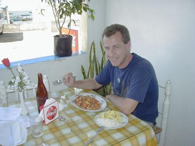 Klaus eating Peruvian food