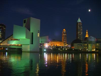 Dusk over Cleveland and Rock and Roll Hall of Fame