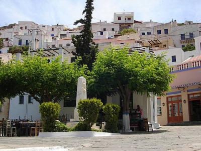 The Chora central square, trees sole but shady...