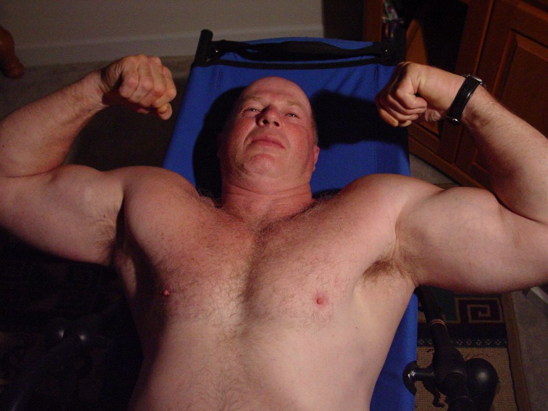 big hairy daddie bears huge arms flexing biceps