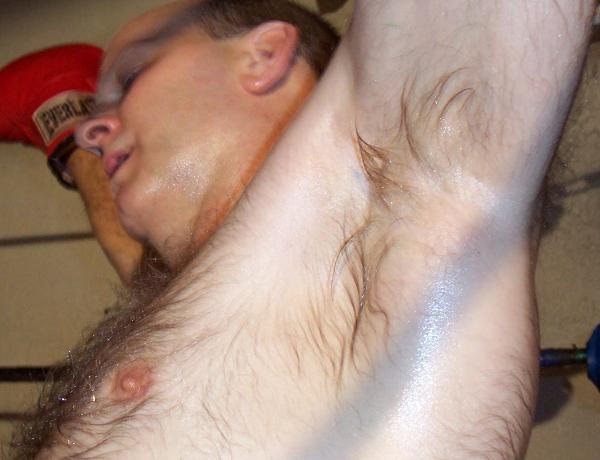 gay boxing daddy thick hairy armpits sweaty dripping