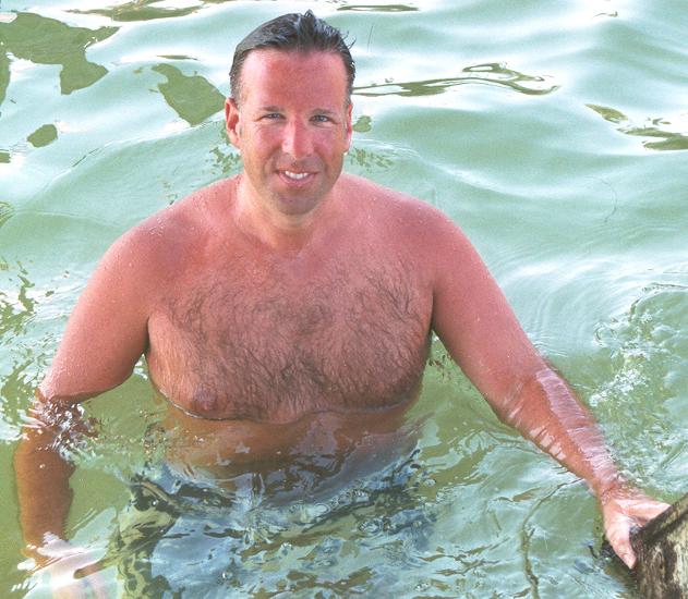 HairyChest Man MuscleBear Daddy Wet Swimming in Ocean Nudist Beach gallery