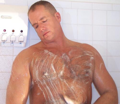 Hairychest Muscleman Nude Showering Bodybuilder Gallery