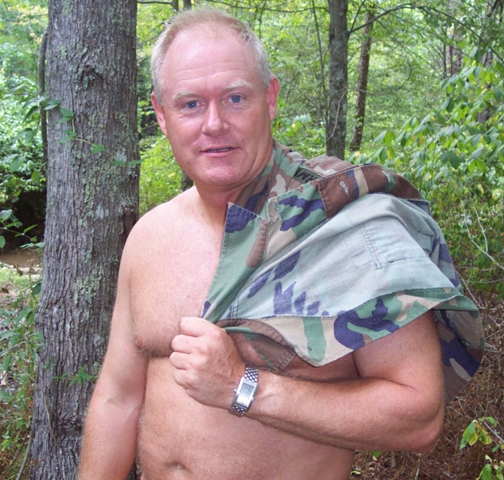 Blond Retired Hairychest Army Redneck Daddy Campground Gay Camping Woods bear photo gallery