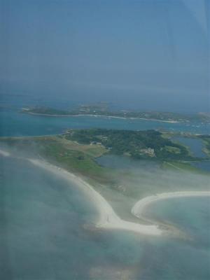 Tresco from the helicopter (+ the mist which delayed our flight!)