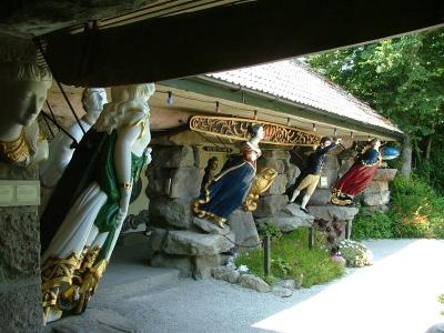 Abbey Garden - Valhalla Museum, collection of figureheads from ships wrecked in the islands