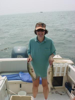 8/14/2005 Stalter Charter with some nice Stripers off Sandy Pt.