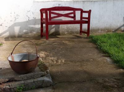 A pot and a bench