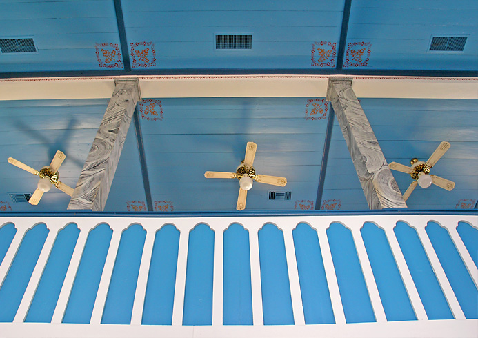Serbin - balcony rail, ceiling, and column detail
