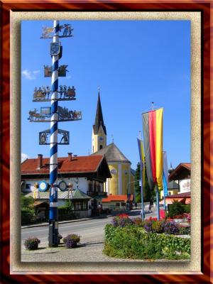 Church and Pole in Schliersee, Bavaria, Germany