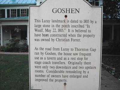 Goshen House B&B History - Luray, Virginia