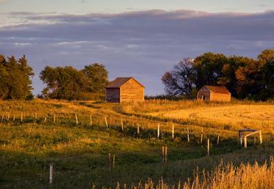 Farm Buildings at Sunset