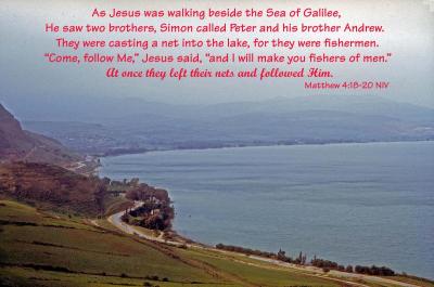 View of Sea of Galilee with Scripture