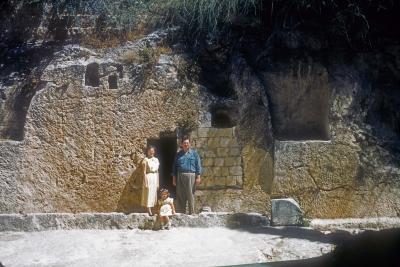 Bob, Susan and Elizabeth at the Garden Tomb - 1953