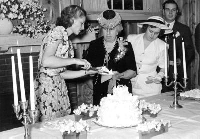 Mother Grupp. Mary Jeanne and Bob at At Rog & Peg's Wedding -1946