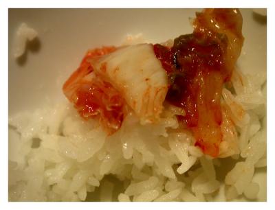 Kimchee on steaming rice