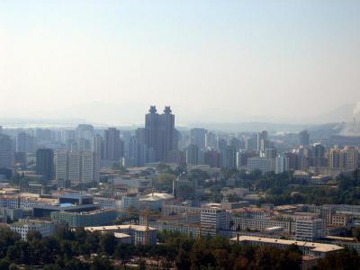 Pyongyang.  Our hotel is the building with the twin towers.