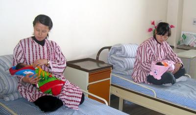Two new mothers at the Maternity Hospital in Pyongyang.  The strange thing about this picture is that the guide OK'd my taking it WITHOUT asking the mothers.