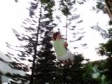 Cathy on rope swing at Mikes.