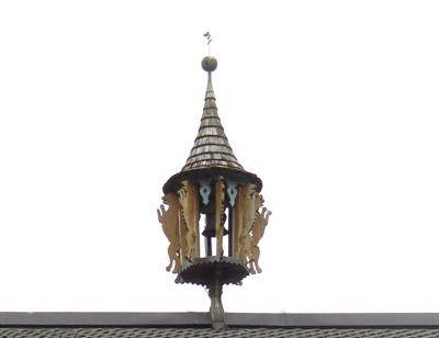 A firebell mounted on the roof of many houses used to sound an alarm