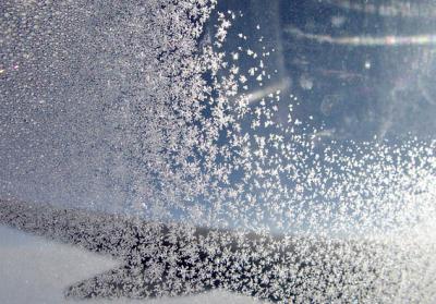 Ice crystals formed on aeroplane window