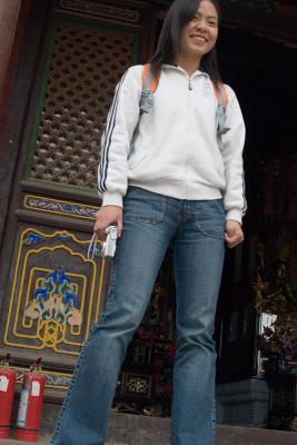 Li laoshi in the temple.  Taken with my camera hanging around my neck, came out well!