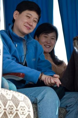 Tian and Wang laoshis waiting patiently on the bus.