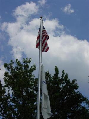 Flagpole on island