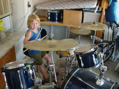 riley on dad's drums