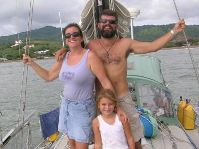 Happy family at home on Aquamarine