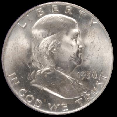 1950-D Franklin Half Dollar PCGS MS 64 obv